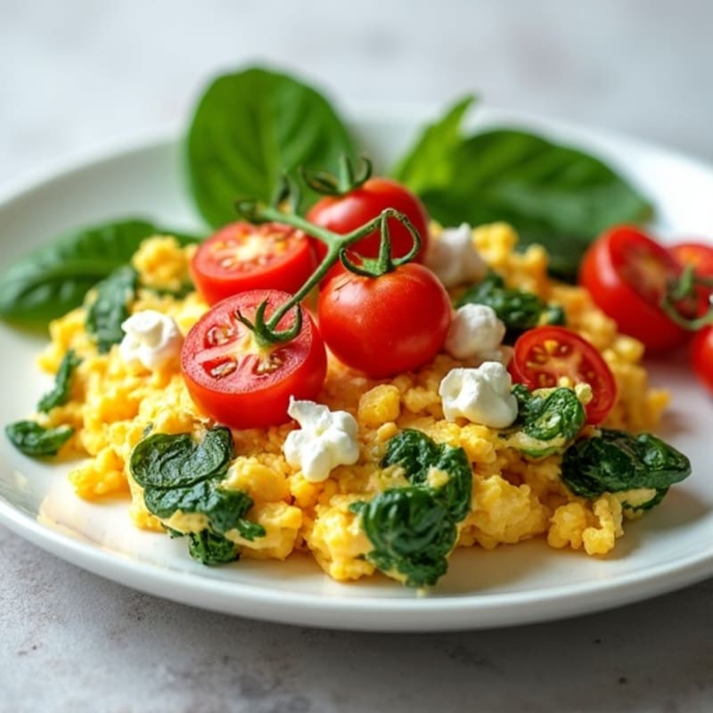 Egg White Spinach Scramble with Cottage Cheese and Tomatoes