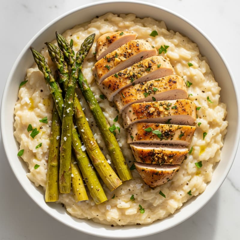 Creamy Parmesan Risotto with Roasted Asparagus