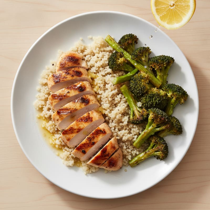 Grilled Chicken Breast with Quinoa and Roasted Broccoli