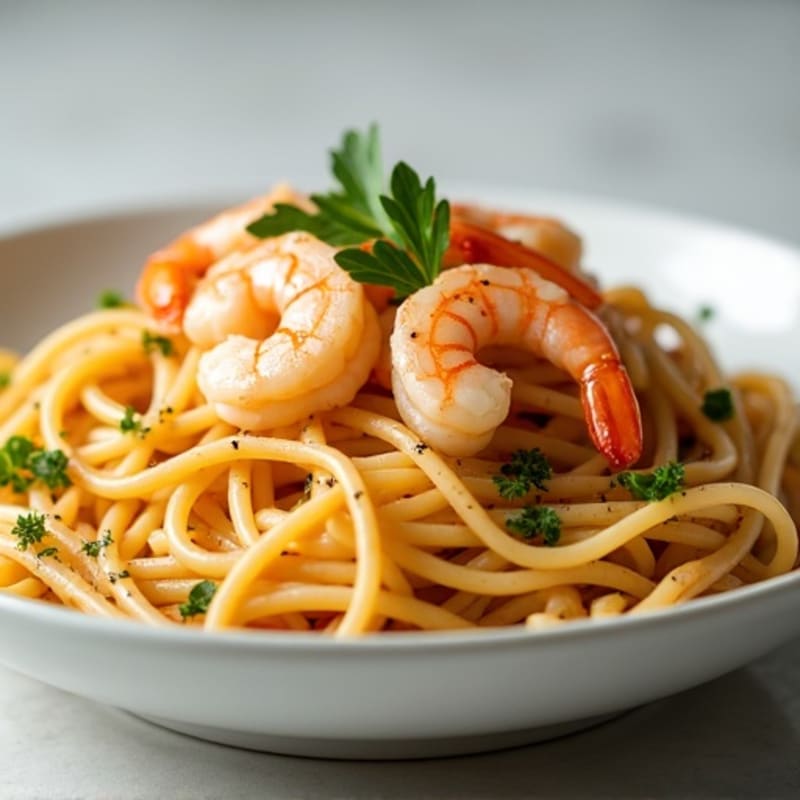 Shrimp with Light Garlic Butter and Whole Wheat Linguine