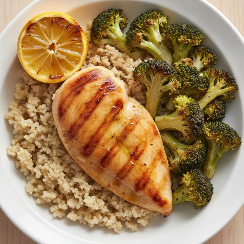 Grilled Chicken Breast with Quinoa and Roasted Broccoli