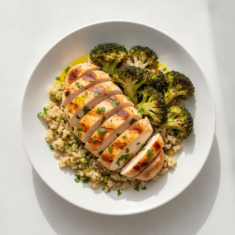 Grilled Chicken and Quinoa Bowl with Roasted Broccoli