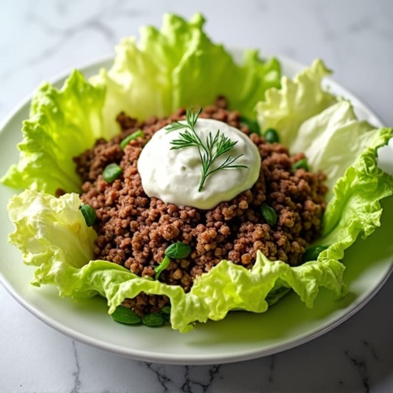 Lean Ground Beef and Crispy Lettuce Bowl with Creamy Dill Pickle Dressing