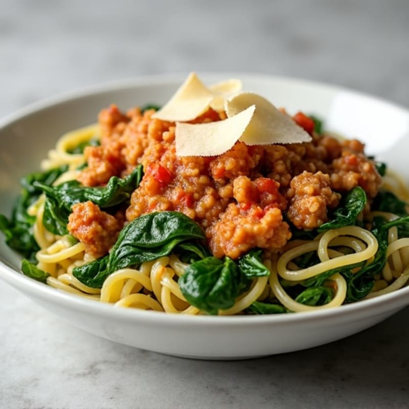 Ground Turkey and Spinach Pasta with Parmesan