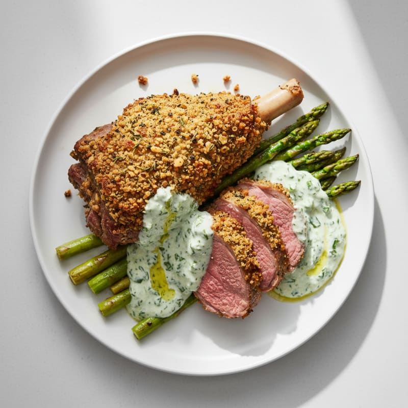 Golden Herb-Crusted Roasted Lamb Leg
