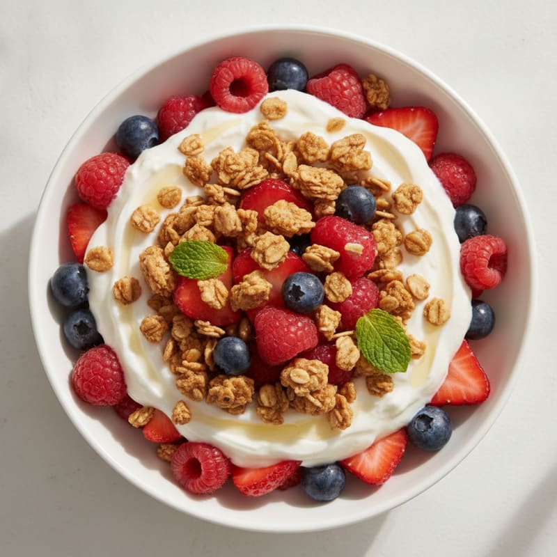 Greek Yogurt Parfait with Protein Granola and Berries