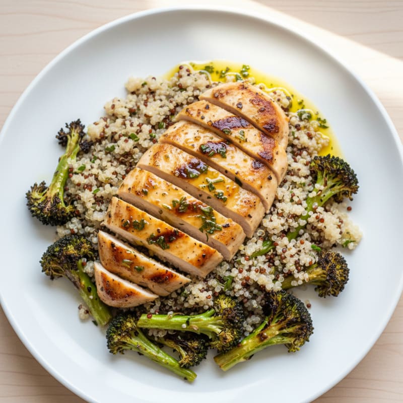 Grilled Chicken Breast with Quinoa and Roasted Broccoli