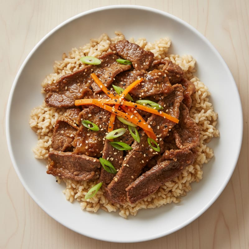 Korean Marinated Beef Bulgogi with Rice