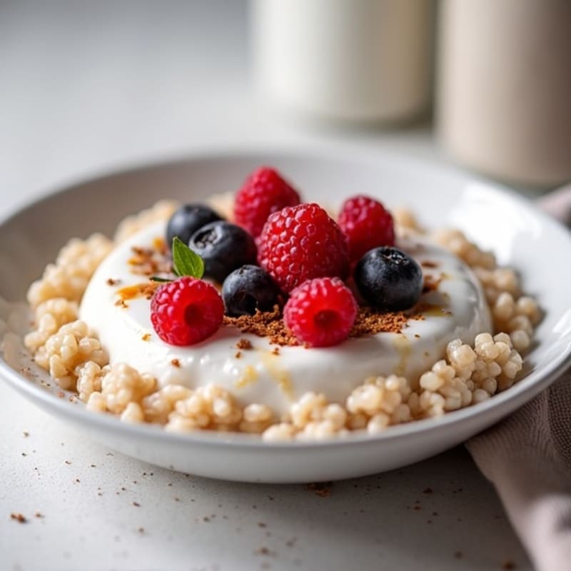 Creamy Protein Rice Pudding with Greek Yogurt and Berries