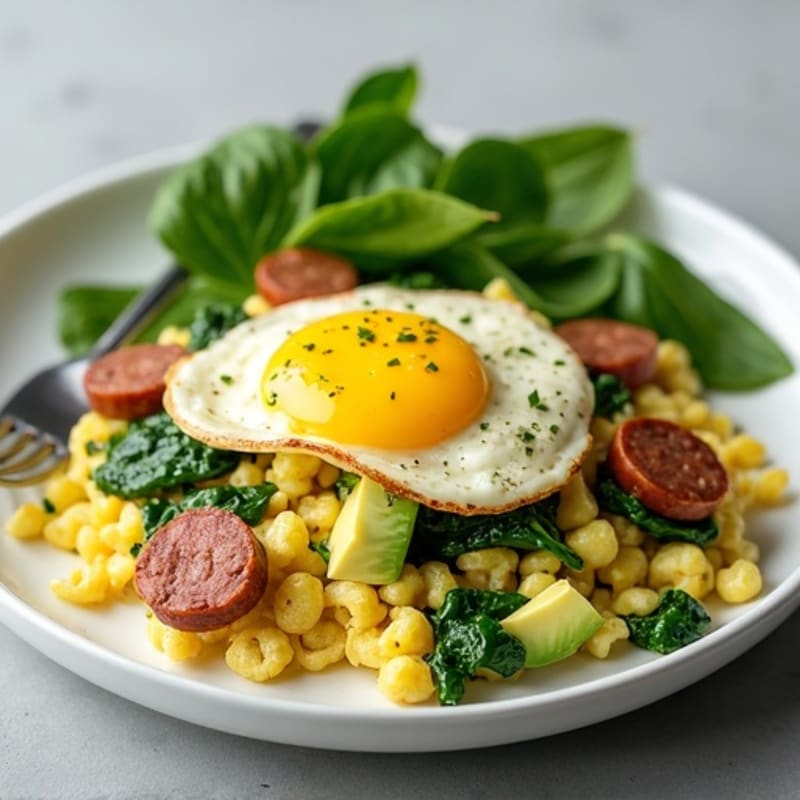 Egg White and Spinach Scramble with Turkey Sausage
