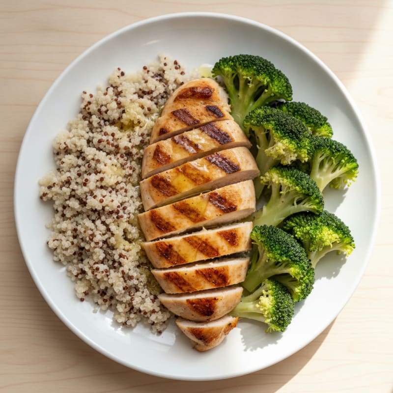 Grilled Chicken Breast with Quinoa and Steamed Broccoli
