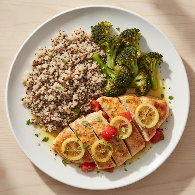 Lemon-Herb Seared Chicken with Quinoa and Sautéed Greens