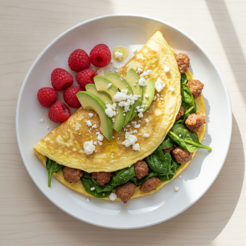 Egg White Spinach Omelet with Turkey Sausage