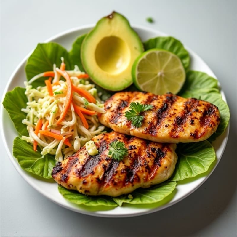 Grilled Chicken Breast with Crunchy Cabbage Slaw and Avocado