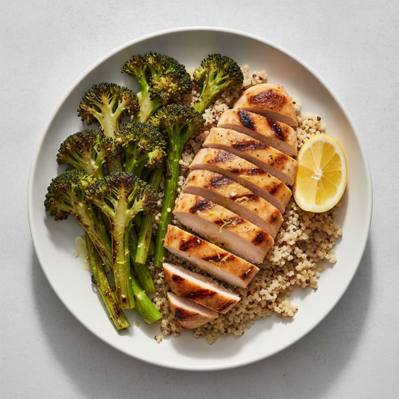 Grilled Chicken Breast with Quinoa and Roasted Broccoli