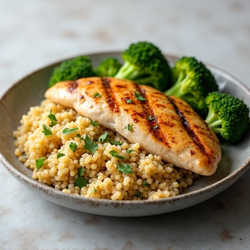 Grilled Chicken Breast with Quinoa and Roasted Broccoli