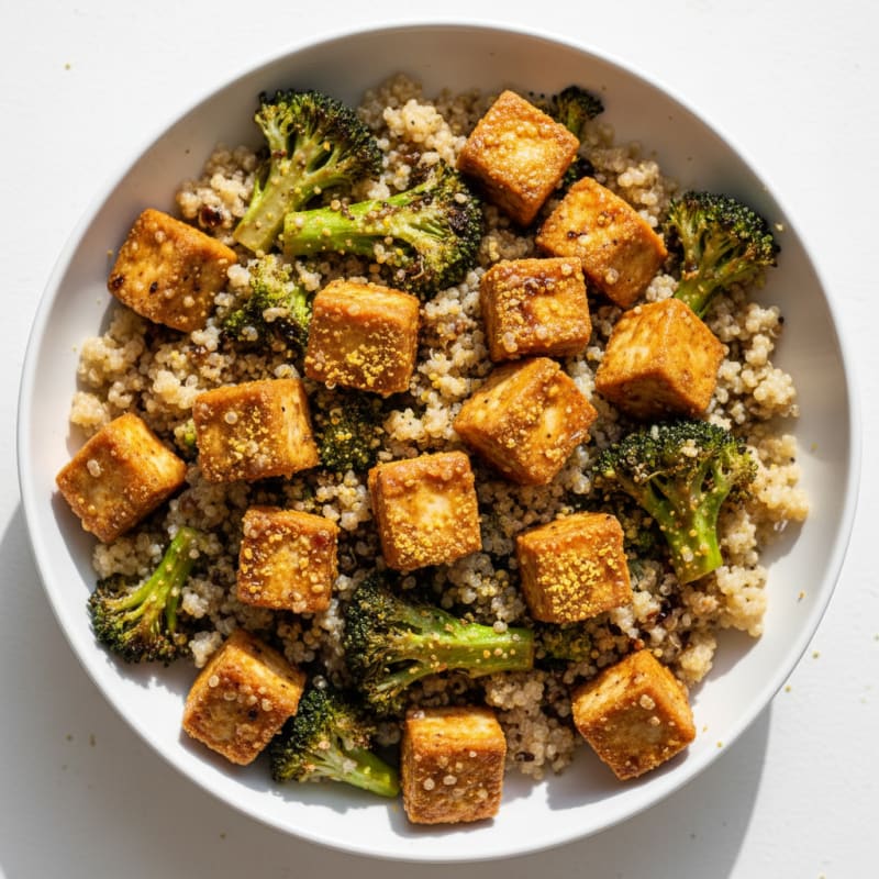 Crispy Tofu and Quinoa Power Bowl with Roasted Broccoli