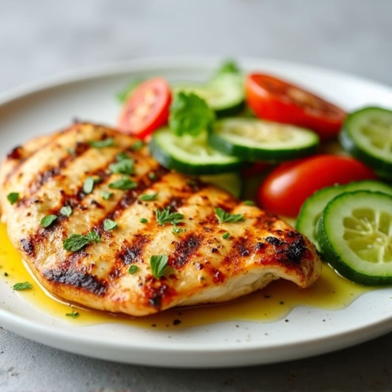 Lemon Garlic Grilled Chicken Breast with Cucumber Tomato Salad