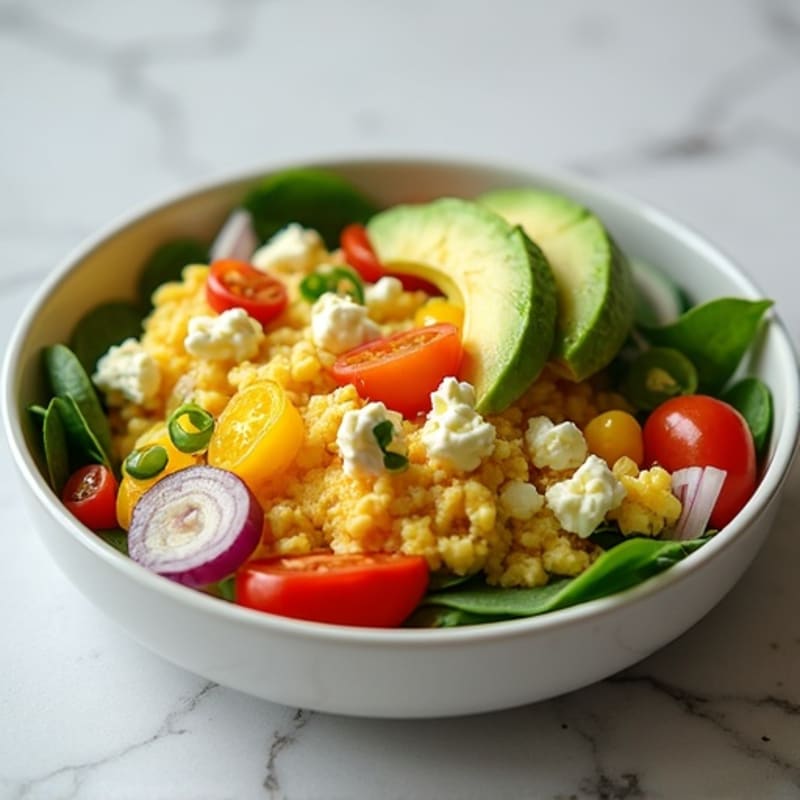 Egg White Vegetable Scramble with Cottage Cheese and Fresh Spinach