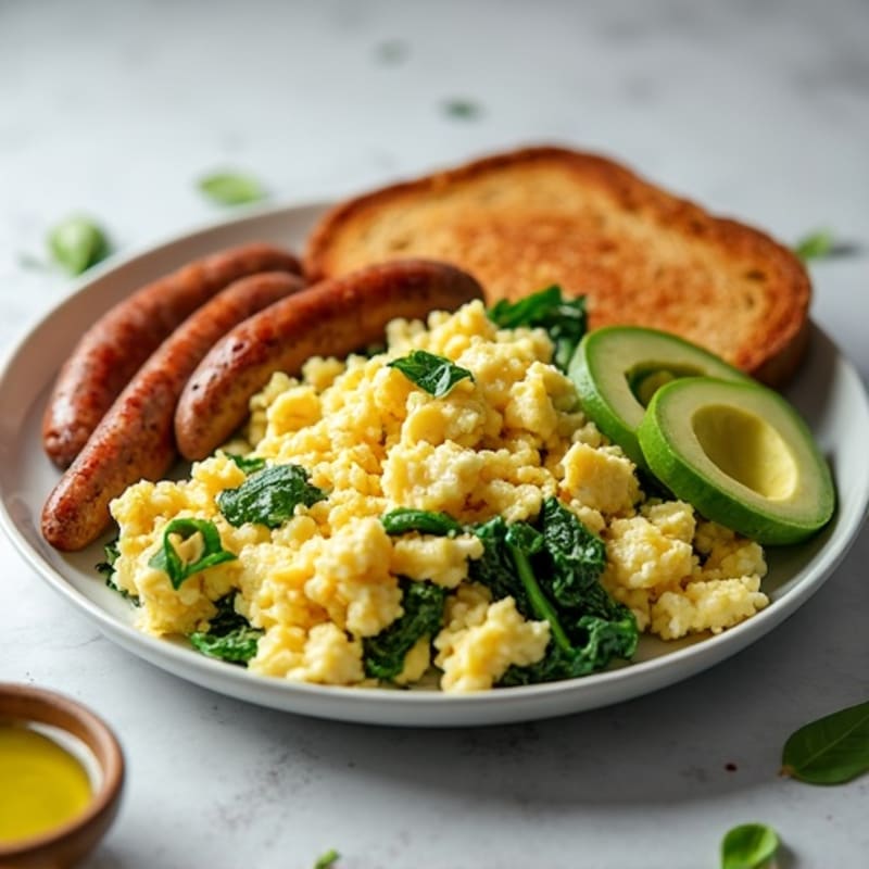 Egg White and Spinach Scramble with Turkey Sausage
