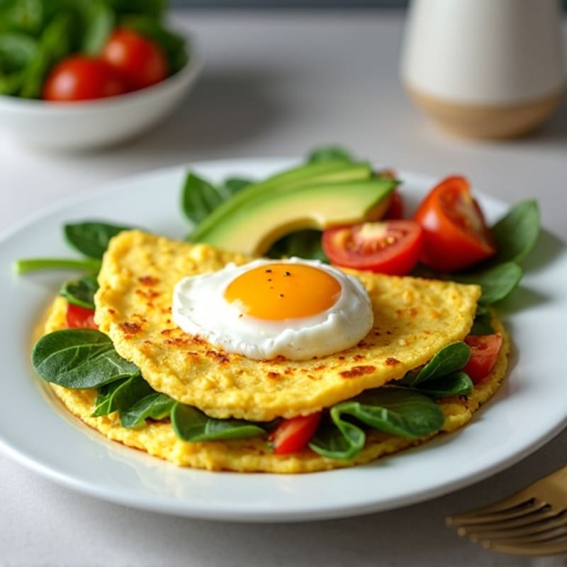 Egg White Spinach Omelet with Cottage Cheese and Fresh Tomatoes