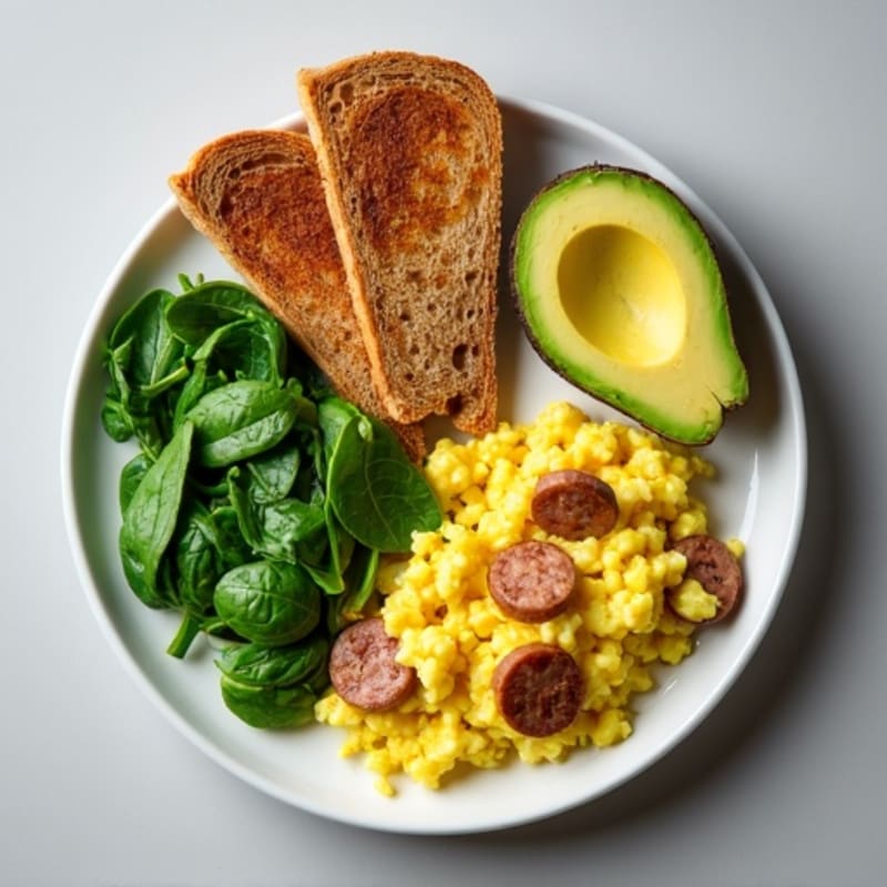 Egg White and Turkey Sausage Scramble with Spinach