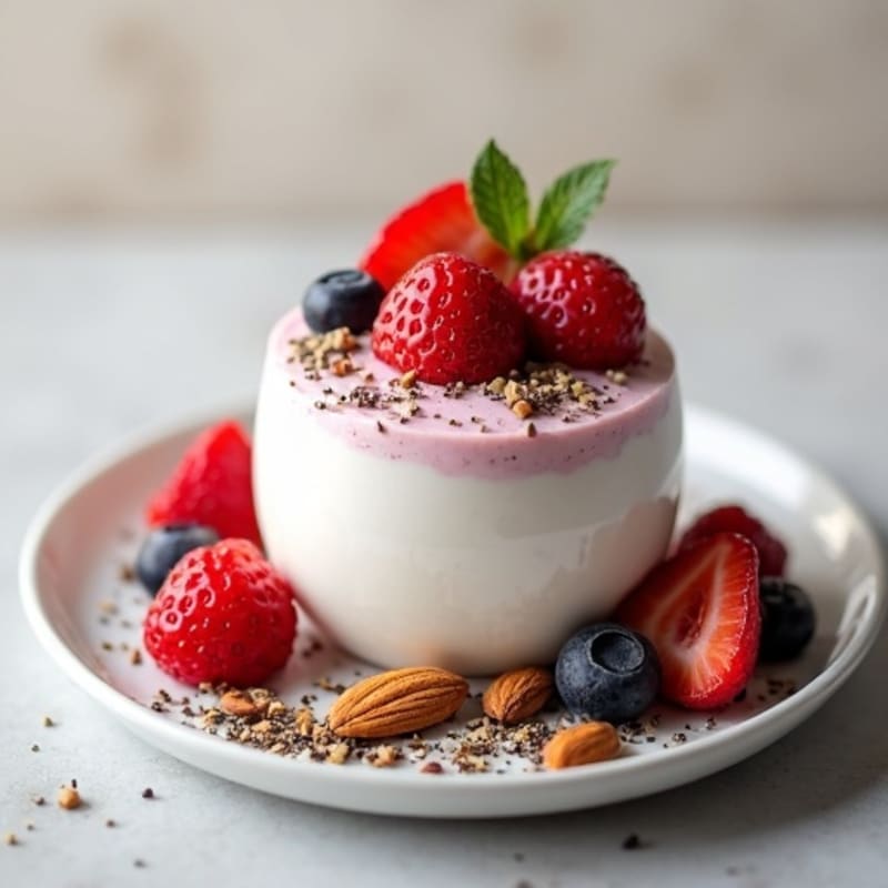 Silky Greek Yogurt Protein Mousse with Fresh Berries and Almond Crunch