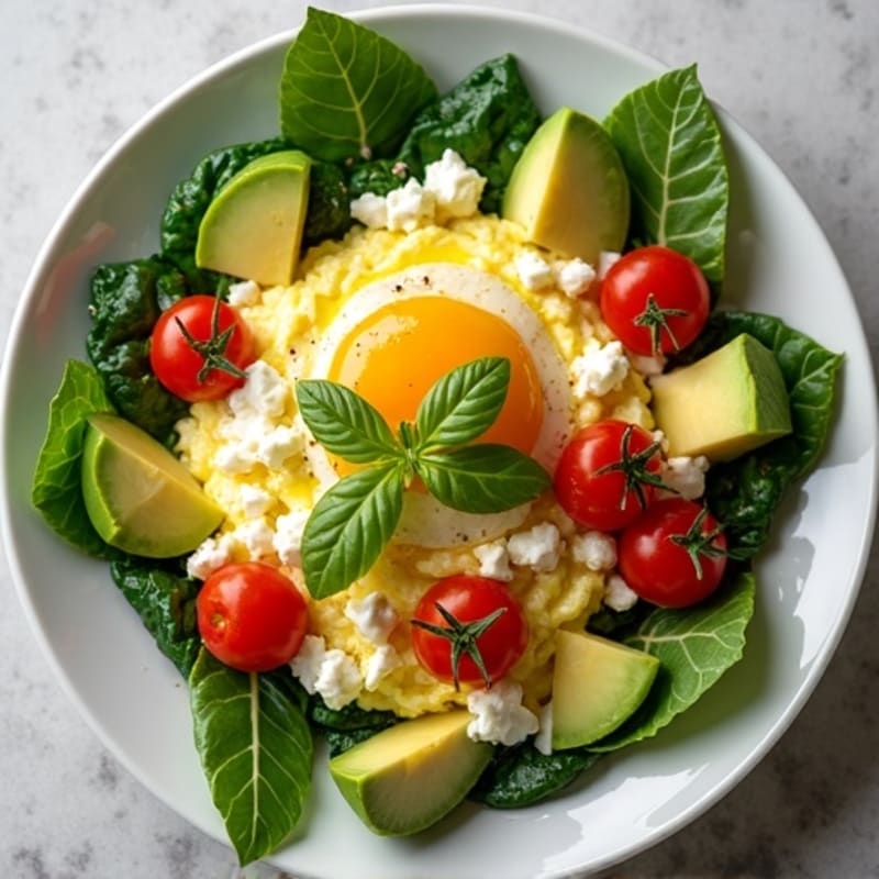 Egg White and Cottage Cheese Scramble with Spinach and Cherry Tomatoes