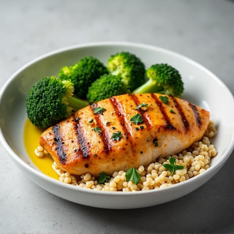 Grilled Chicken Breast with Roasted Broccoli and Quinoa