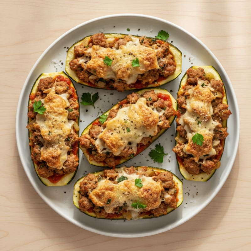 Sausage and Herb Stuffed Zucchini Boats