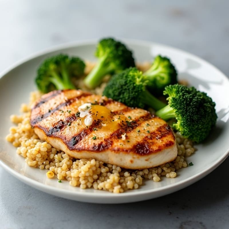 Grilled Chicken Breast with Quinoa and Roasted Broccoli