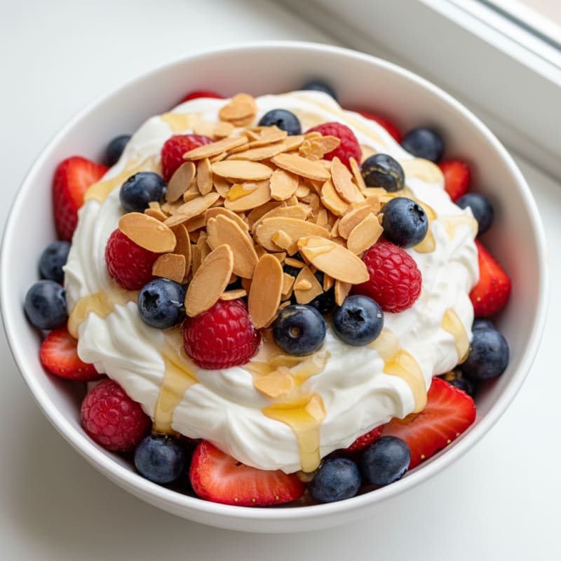 Greek Yogurt Protein Parfait with Mixed Berries and Almonds
