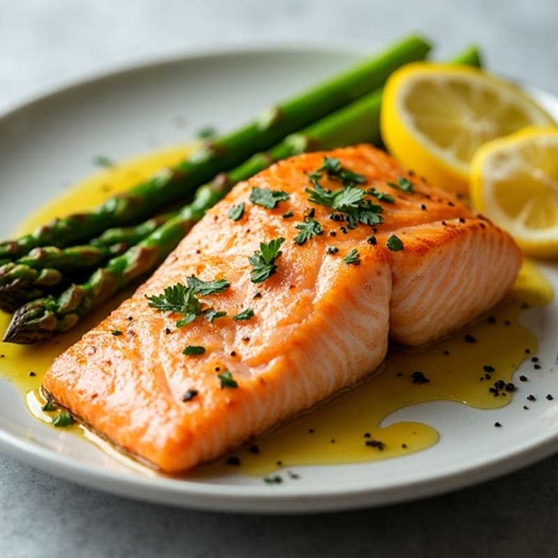 Lemon-Garlic Pan-Seared Salmon with Roasted Asparagus