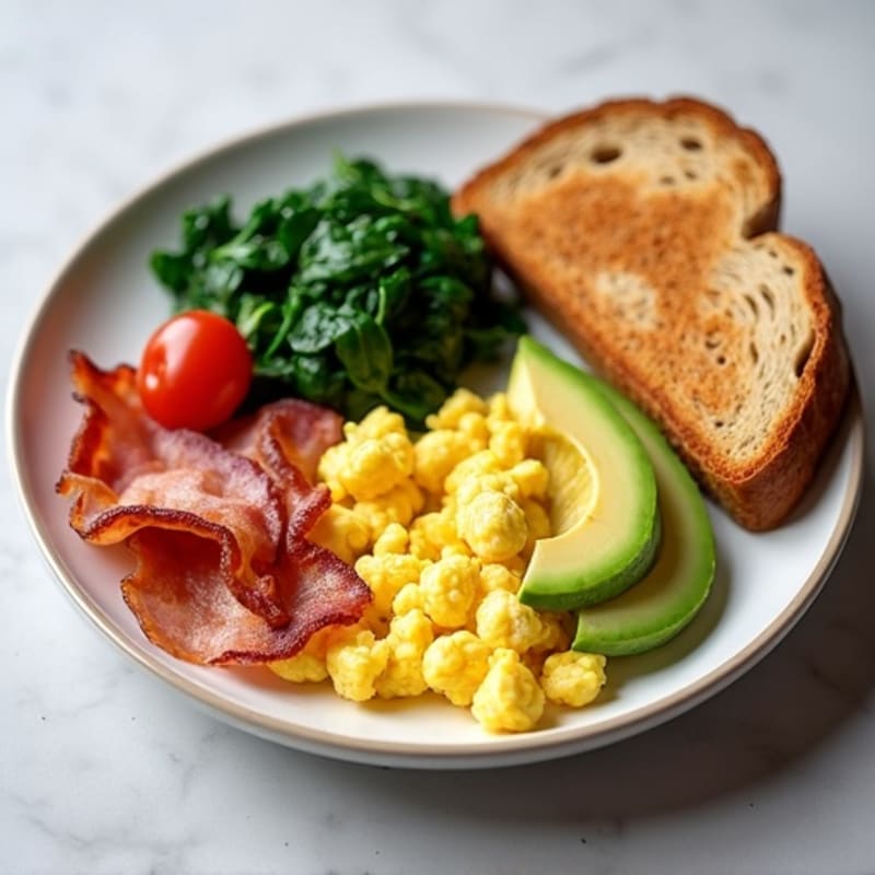Scrambled Egg Whites with Turkey Bacon and Sautéed Spinach