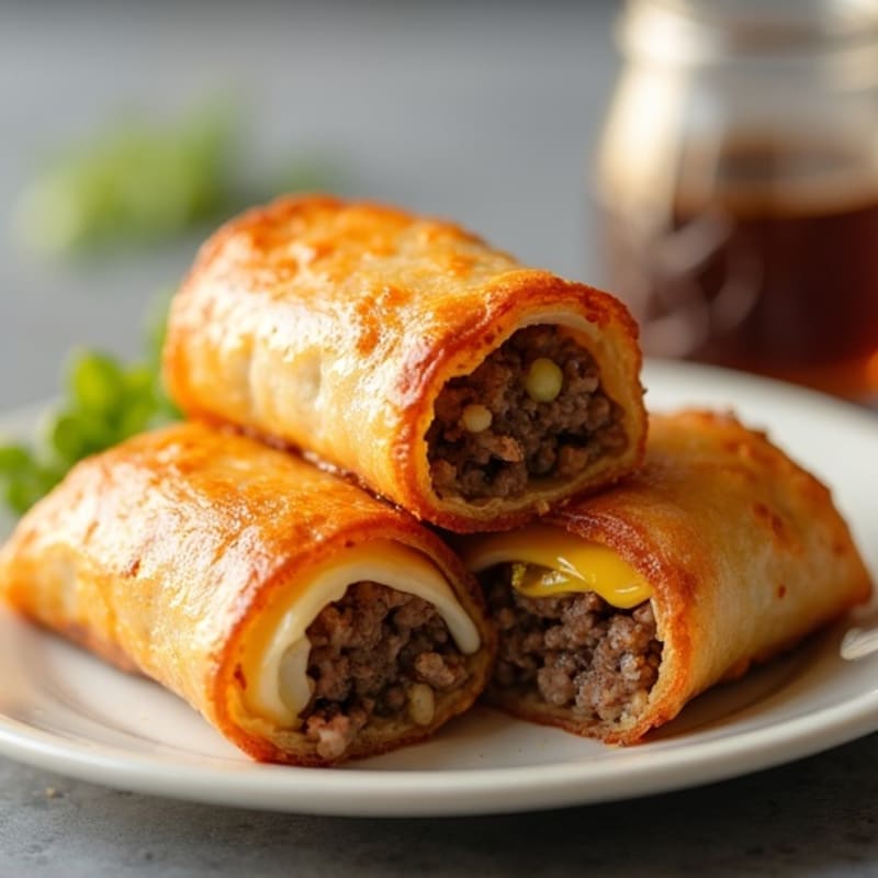 Lean Ground Beef Crispy Cheeseburger Egg Rolls
