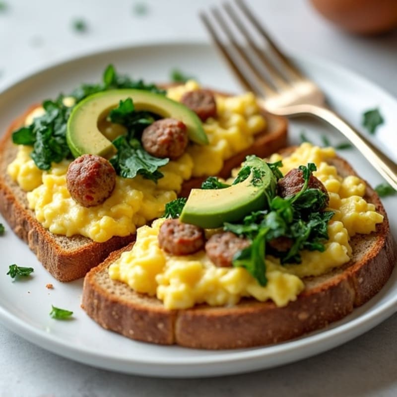 Egg White Scramble with Turkey Sausage and Sautéed Spinach (with Avocado Toast)