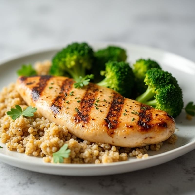 Grilled Chicken Breast with Quinoa and Roasted Broccoli