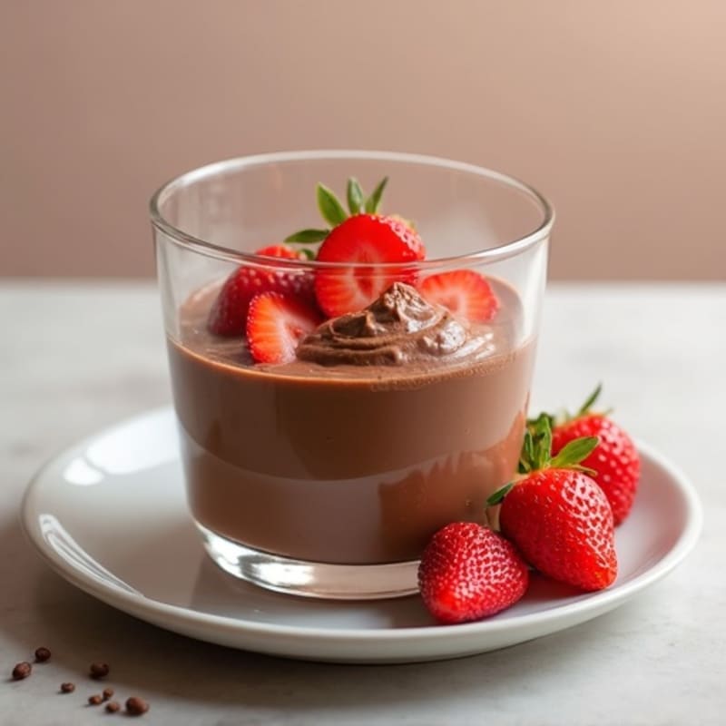 Silky Chocolate Protein Pudding with Sliced Strawberries