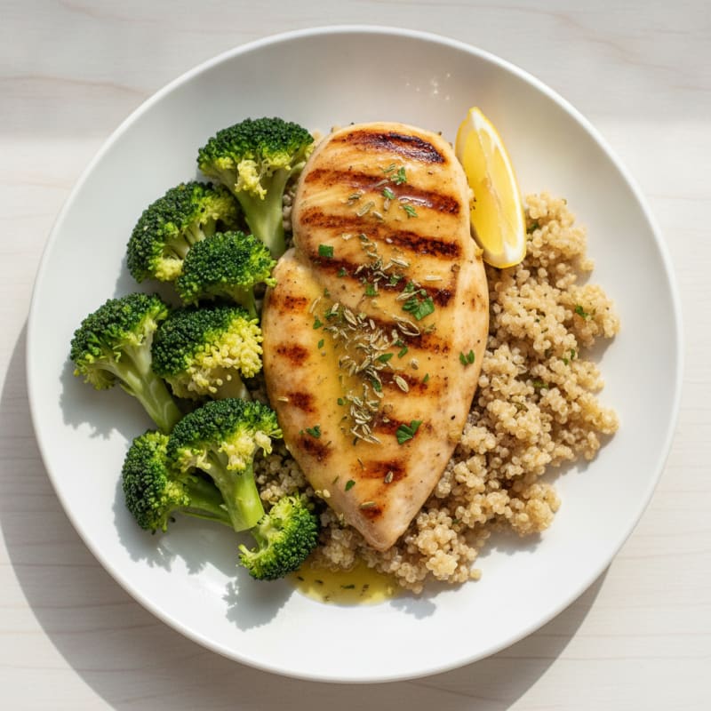 Grilled Chicken Breast with Quinoa and Steamed Broccoli