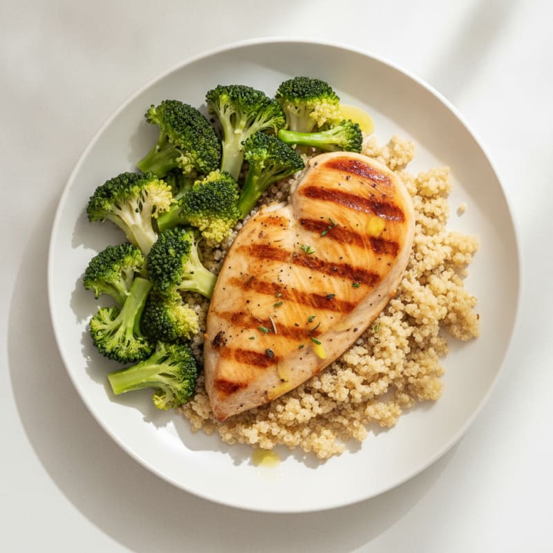 Grilled Chicken Breast with Quinoa and Steamed Broccoli