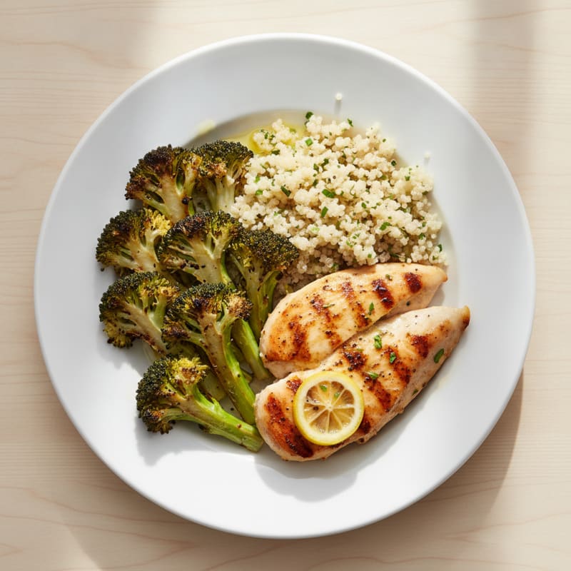 Grilled Chicken Breast with Quinoa and Roasted Broccoli