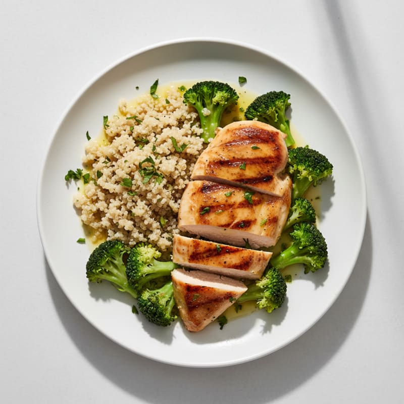 Grilled Chicken Breast with Quinoa and Steamed Broccoli