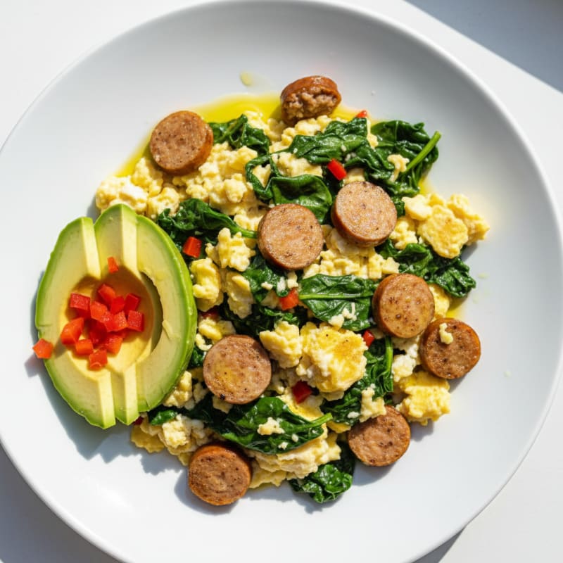 Egg White Scramble with Turkey Sausage and Spinach