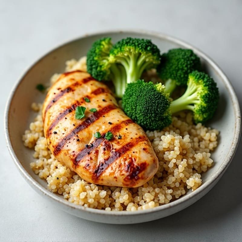 Grilled Chicken Breast with Quinoa and Steamed Broccoli
