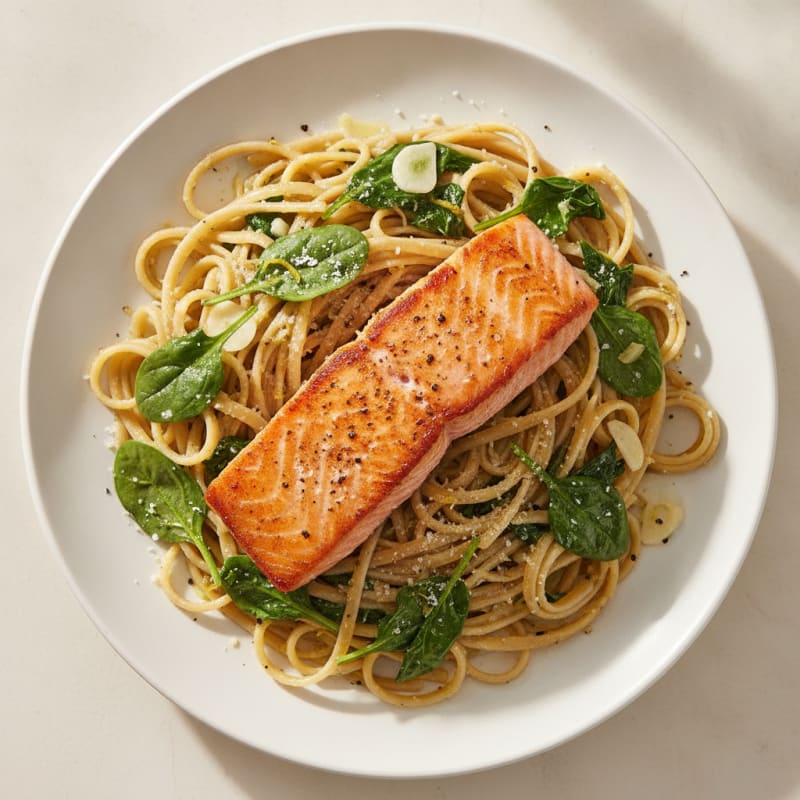 Pan-Seared Salmon with Lemon-Garlic Pasta