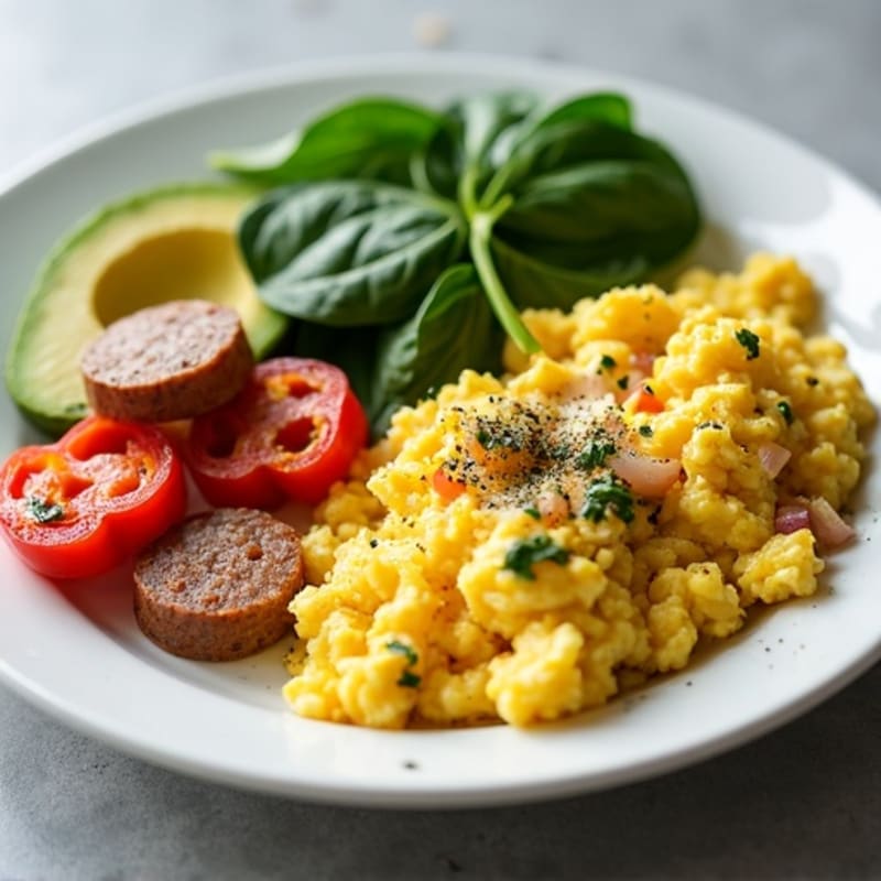Egg White Scramble with Turkey Sausage and Spinach