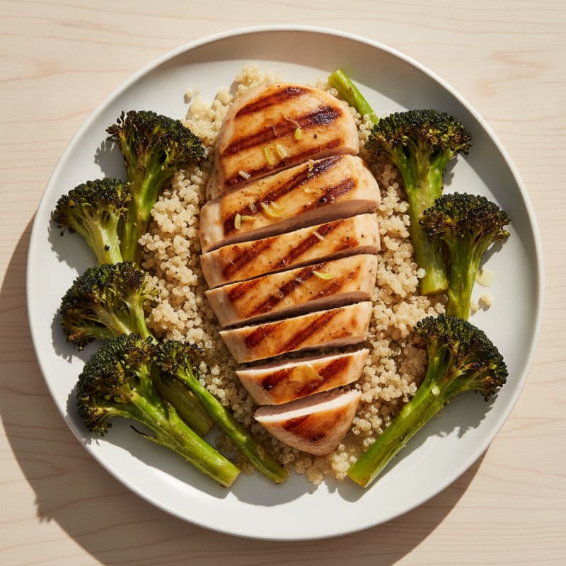 Grilled Chicken Breast with Quinoa and Roasted Broccoli