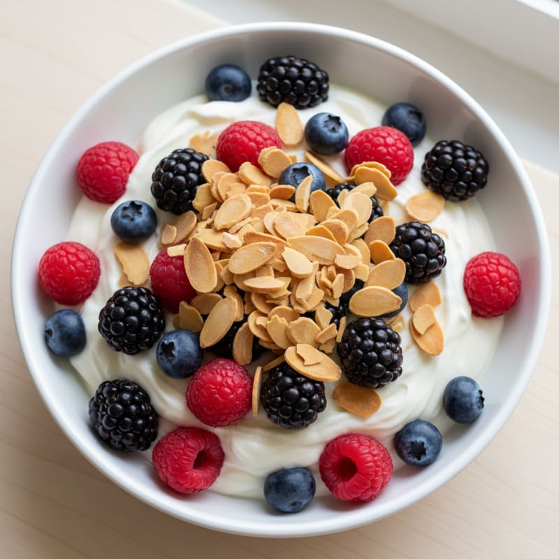 Greek Yogurt Protein Parfait with Mixed Berries and Almonds