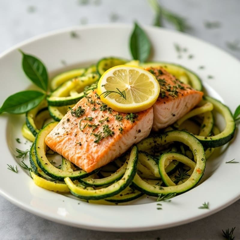 Herb-Crusted Lemon Salmon with Garlic Zucchini Noodles