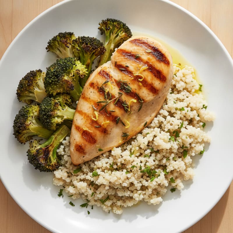 Grilled Chicken Breast with Quinoa and Roasted Broccoli